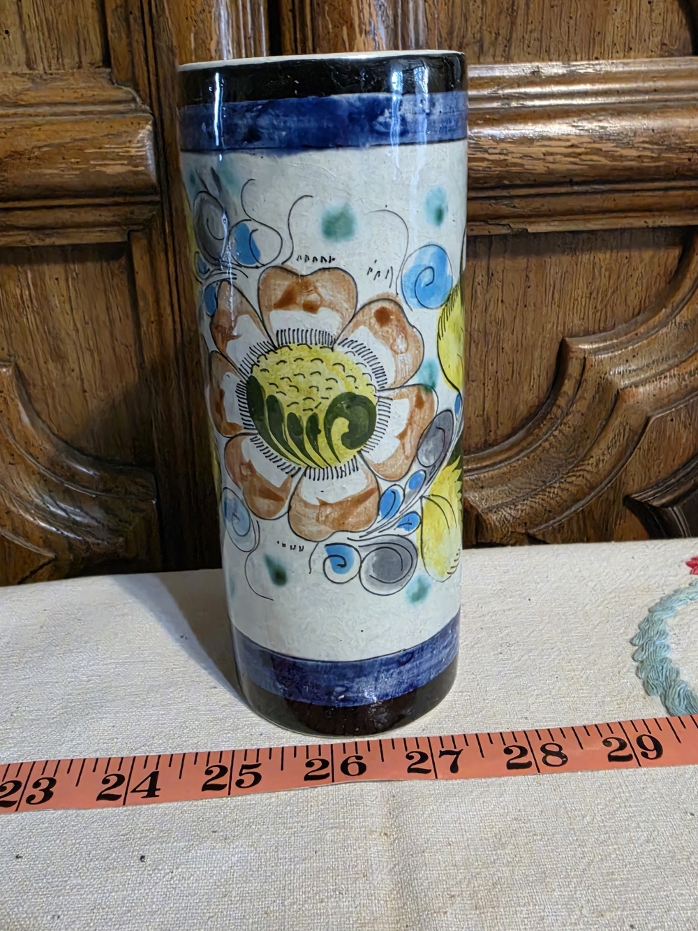 Hand-Painted Floral Ceramic Vase - Blue, Green, Yellow